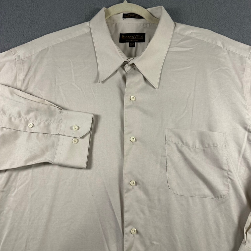 Roberto Villini Collezione Mens Beige Cotton Dress Shirt 17.5 32/33 Long Sleeve